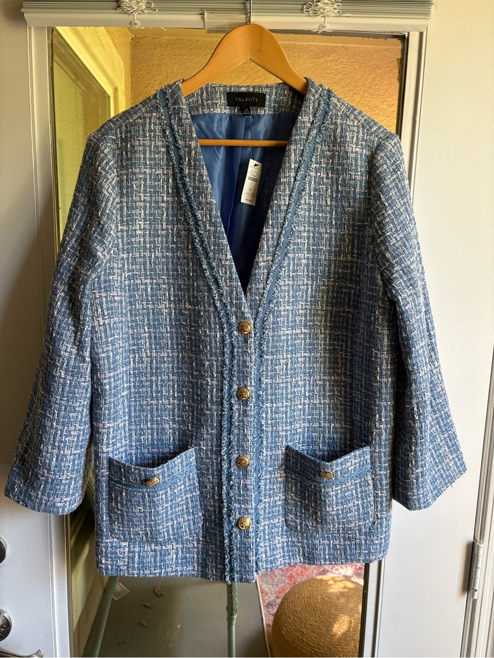 Talbots Light Blue bouclé Gold-Button Blazer